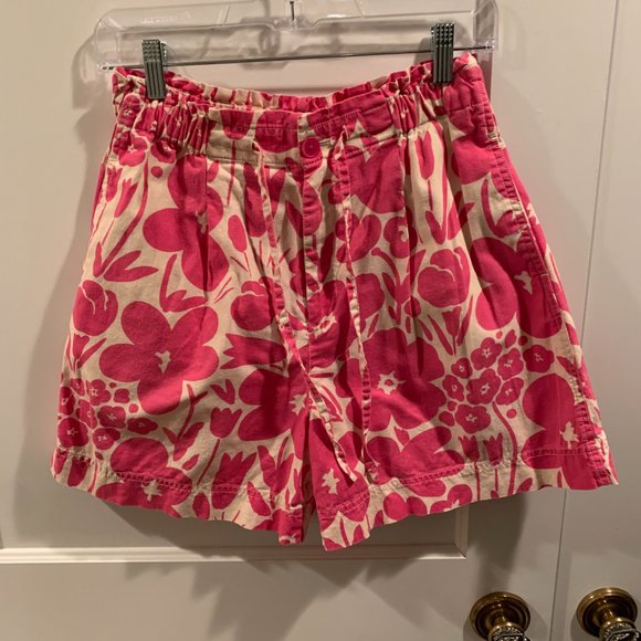 4/$20 Uniqlo Marimekko Pink Floral High Waisted Linen Blend Shorts, Size Small - Picture 5 of 12